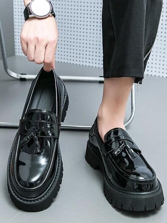 Other - Men's Black Chunky Platform Loafer Slip On Business Casual Dress Shoes